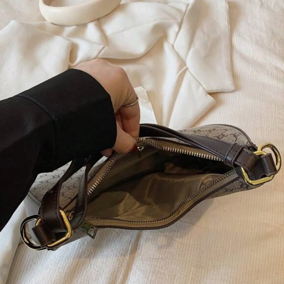 NWOT Shein Retro Y2K Style Geometric Print Brown Baguette Bag - Picture 3 of 4